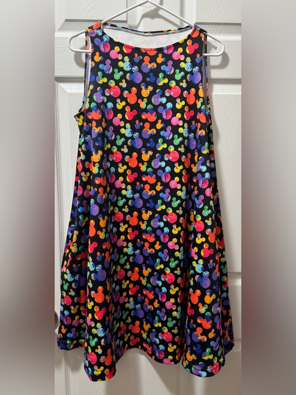 Rainbow Mickey Head Print Black A-Line Dress